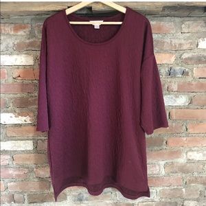CJ Banks Maroon Textured 3/4 Sleeve Shirt Top